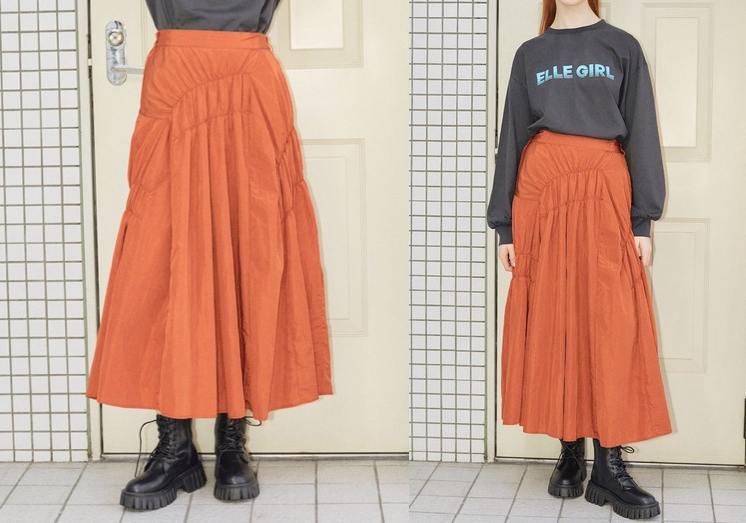 
ELLEgirlオレンジのロングフレアスカート