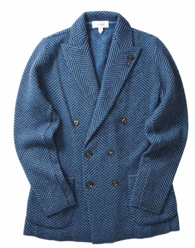 LARDINIブルーのツイードジャケットコート