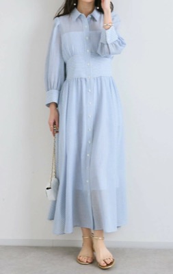 La boutique BonBon（ラブティックボンボン）サックスブルーのレースアップシャツワンピース