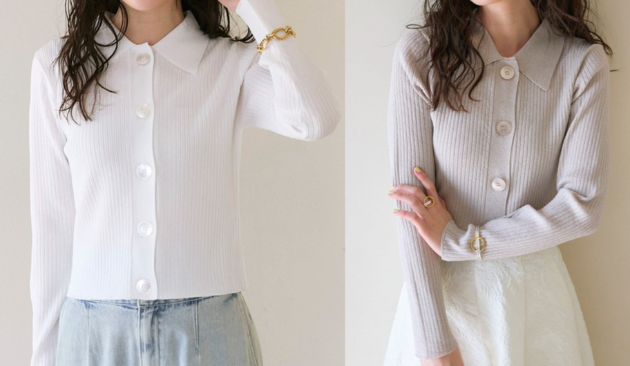 La boutique BonBon（ラブティックボンボン）ライトグレーのポロカーディガン