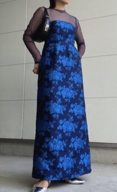AMAIL（アマイル）ブルーのボタニカル柄ドレス / ワンピース