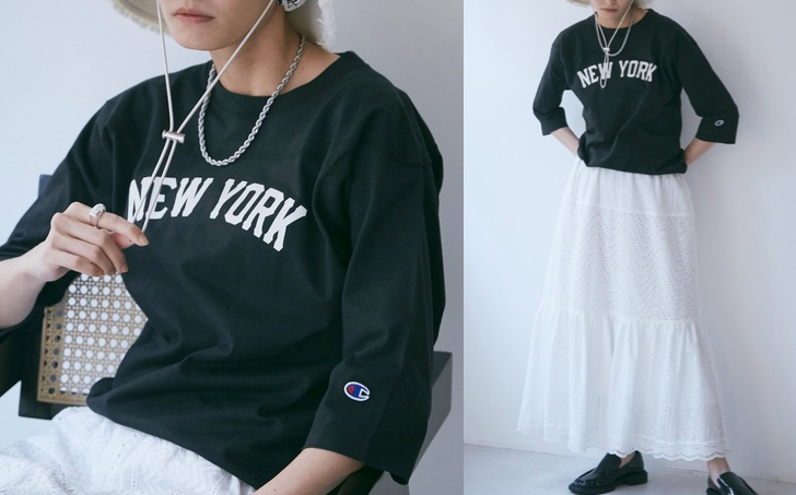 ROSE BUDブラックのロゴ長袖Tシャツ