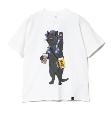 go slow caravan（ゴースローキャラバン）ホワイトの猫プリントTシャツ