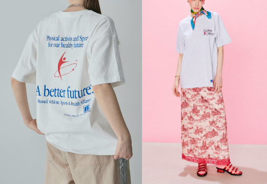 ROSE BUDホワイトのバッグプリントTシャツ