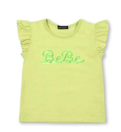 BeBe（べべ）グリーンのロゴフリル袖Tシャツ