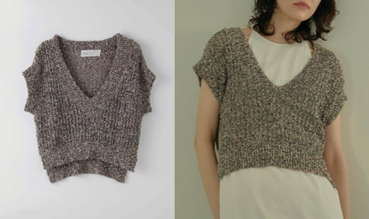 dium. melange summer knit vestグレーのVネックニット