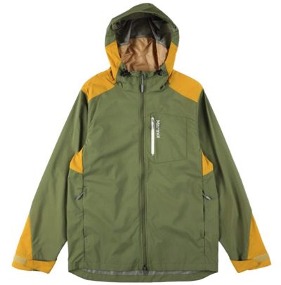 Marmot（マーモット）カーキxイエローのフーディージャケット