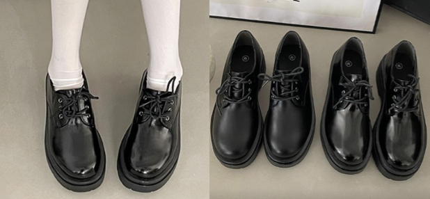 Shoes in Closetブラックのエナメルレースアップシューズ