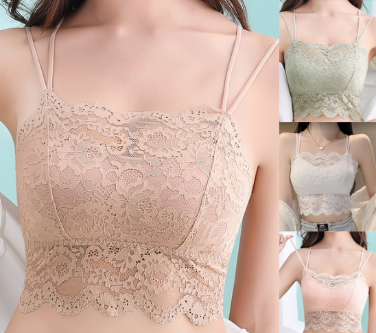 
Lace Ladiesクロス ストラップ スカラップ レース ノンワイヤー ブラ