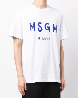 MSGM（エムエスジーエム）ホワイトxブルーのロゴTシャツ