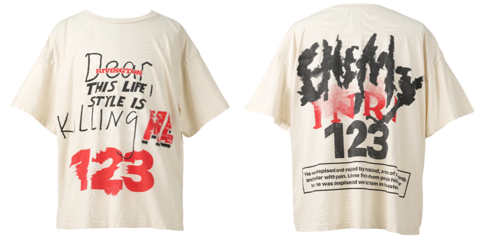 RRR123（アールアールアールワンツースリー）ホワイトのプリントTシャツ