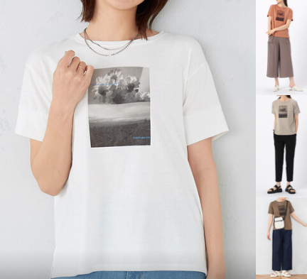 COMME CA ISMホワイトのフォトプリントTシャツ