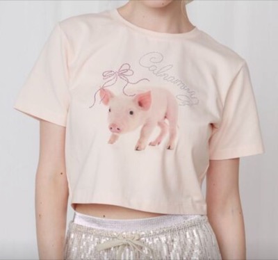 CALNAMUR（カルナムール）ピンクのブタプリントTシャツ