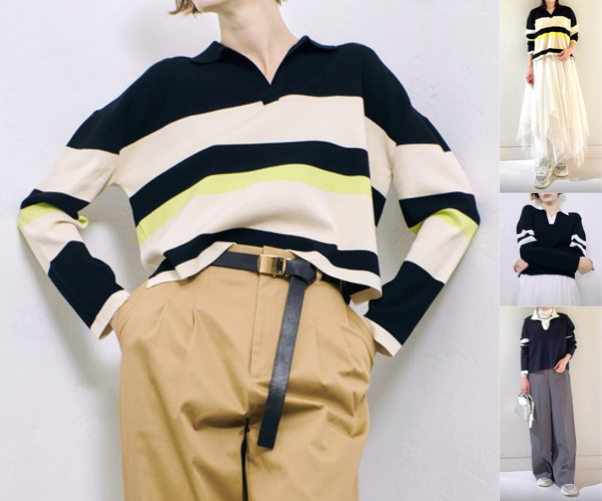 allurevilleブラック×ベージュのラガーシャツ