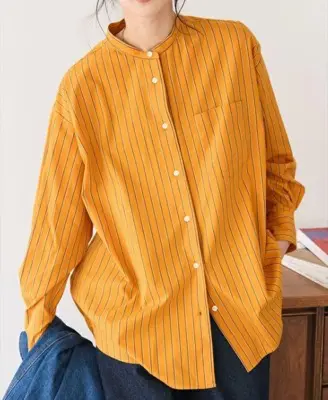 CRAFT STANDARD BOUTIQUE（クラフトスタンダードブティック）オレンジのストライプ柄バンドカラーシャツ