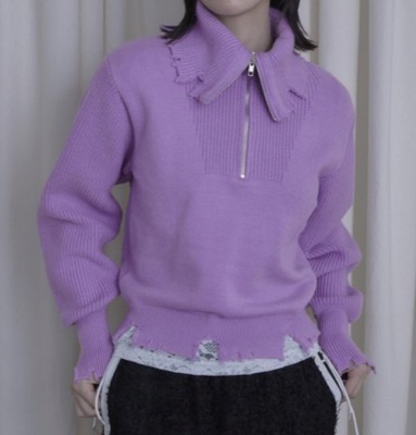 miette（ミエット）パープルのハーフジップダメージニット