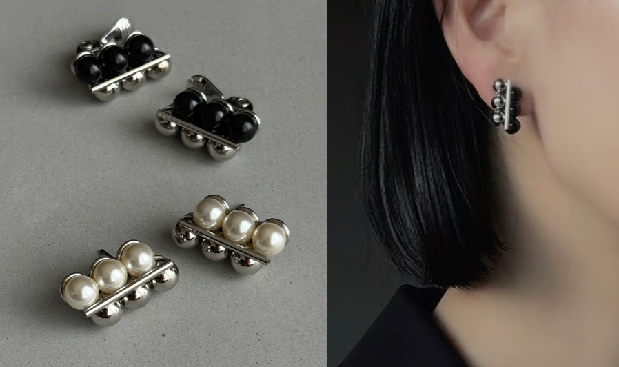 L'ARC（ラルク）シルバーxブラックのボールピアス