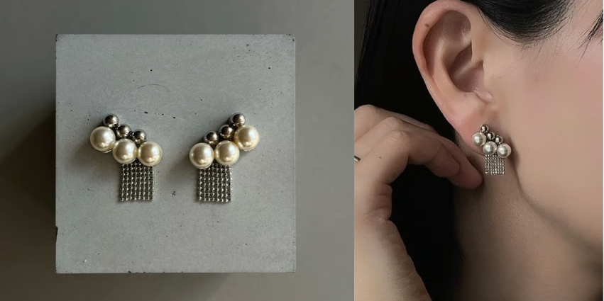 L'ARC（ラルク）シルバーのボールxチェインピアス