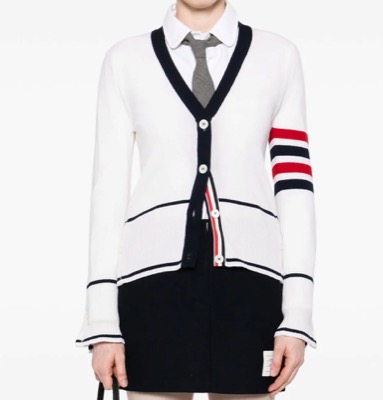THOM BROWNE（トムブラウン）ホワイトのスリーブラインカーディガン