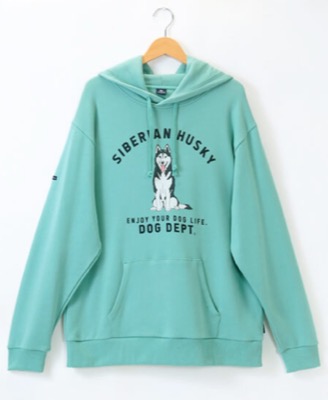 dogdeptブルーのワンちゃんプリントパーカー