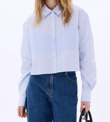SONIA RYKIEL（ソニア リキエル）ライトブルーのストライプ柄クロップド丈シャツ