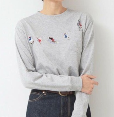 Dessin（デッサン）グレーの刺繍ロンT