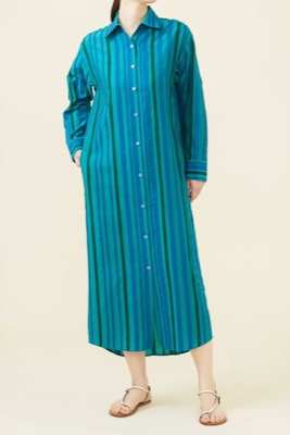 Sybilla（シビラ）ブルーのストライプ柄シャツワンピース