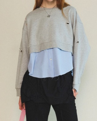 MAISON SPECIAL（メゾンスペシャル）グレーのショート丈スウェット