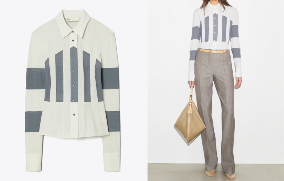 toryburchホワイト×グレーのブラウス