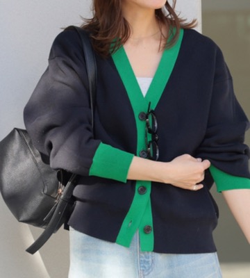 JOURNAL STANDARD relume（ジャーナルスタンダード レリューム）ネイビーxグリーンのカーディガン