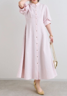 La boutique BonBon（ラブティックボンボン）ピンクのストライプシャツワンピース