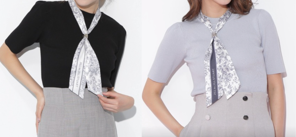 JILL by JILL STUART（ジル バイ ジルスチュアート）ホワイトのジュイ柄スカーフ付きニット