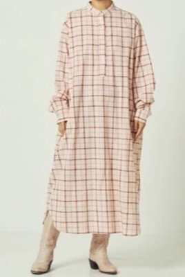 Freada（フリーダ）ベージュのチェック柄シャツワンピース