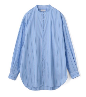 TOMORROWLAND MEN'S（トゥモローランド メンズ）ブルーのストライプ柄バンドカラーシャツ