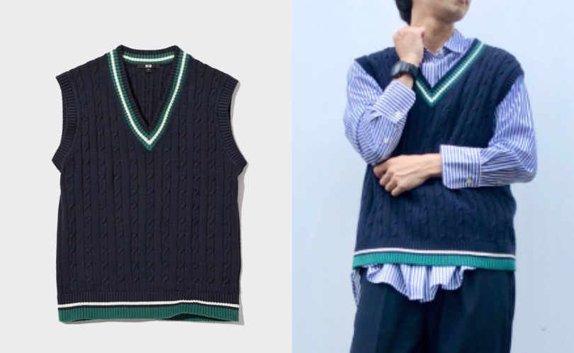 uniqloネイビーのVネックベスト