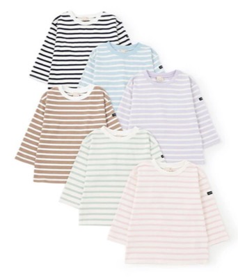 petit main（プティマイン）パープルのボーダーTシャツ