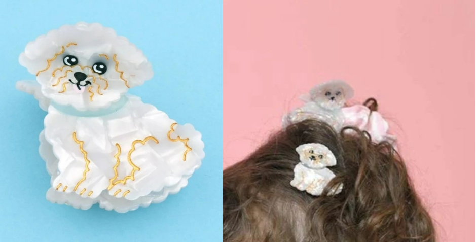 coucou suzette（ククシュゼット）ホワイトのワンちゃん柄ヘアクリップ