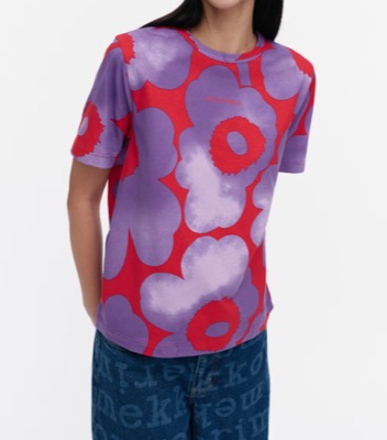 marimekko（マリメッコ）レッドxパープルのフラワーTシャツ