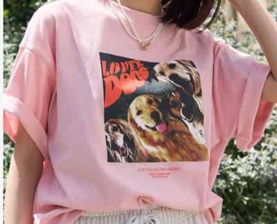 PUBLUXピンクのワンちゃんプリントTシャツ
