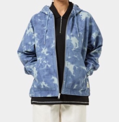 HUF（ハフ）ブルーのタイダイ柄ジップパーカー