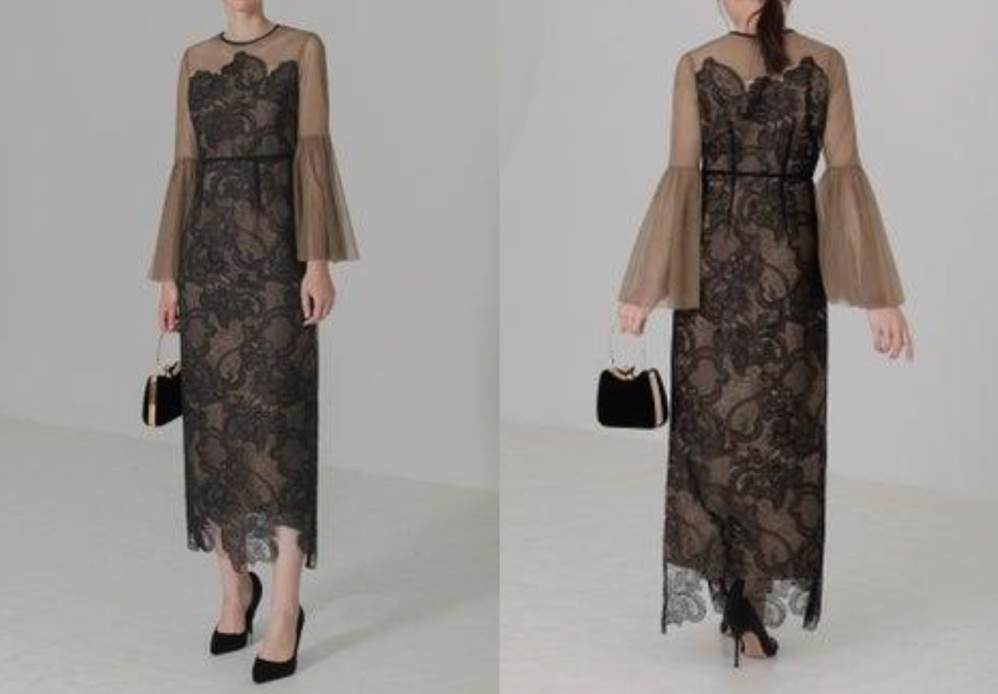 Lejaベージュのブラックレースワンピース
