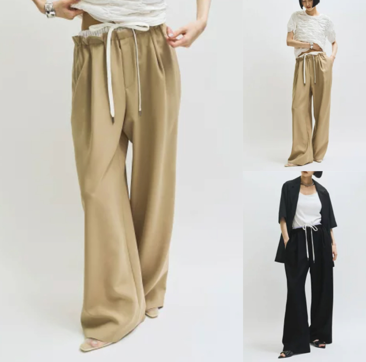 ADAM ET ROPE' FEMMEベージュのウエストリボンパンツ