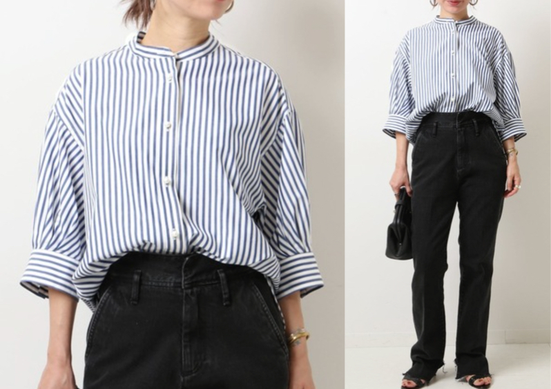 Spick & Span（スピック&スパン）パールボタンストライプシャツ
