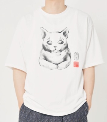 CORISCO（コリスコ）ホワイトの水墨画風ネコTシャツ
