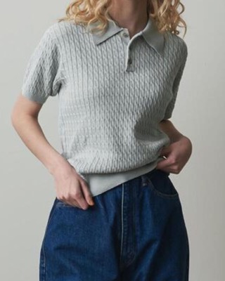 Steven Alan（スティーブンアラン）グレーのミニケーブルポロニット