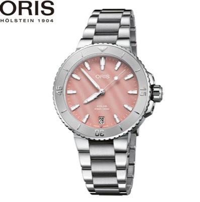 ORIS（オリス）ピンクフェイスのシルバーの腕時計