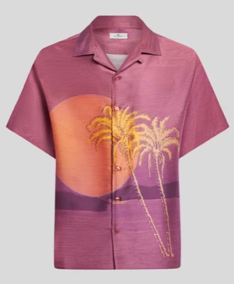 ETRO（エトロ）ボルドーの風景プリント半袖シャツ