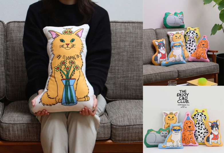 エンジョイ C&D クラブ クッション
"キャット/ベージュ"イエローの猫のクッション