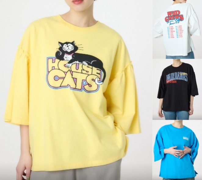 RODEO CROWNS WIDE BOWLイエローの猫ちゃんプリントTシャツ