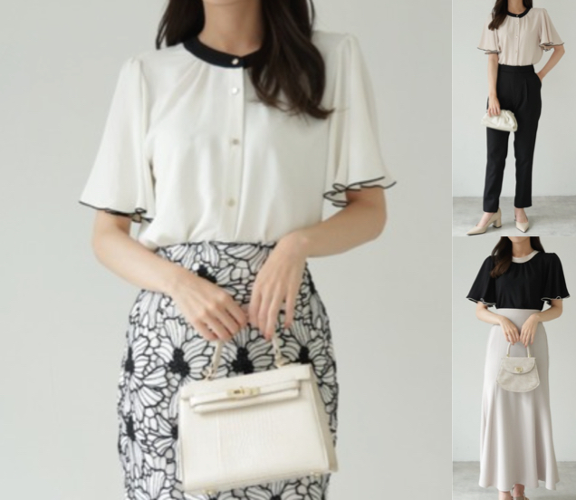 tocco closetホワイトの✕ブラックの配色ブラウス